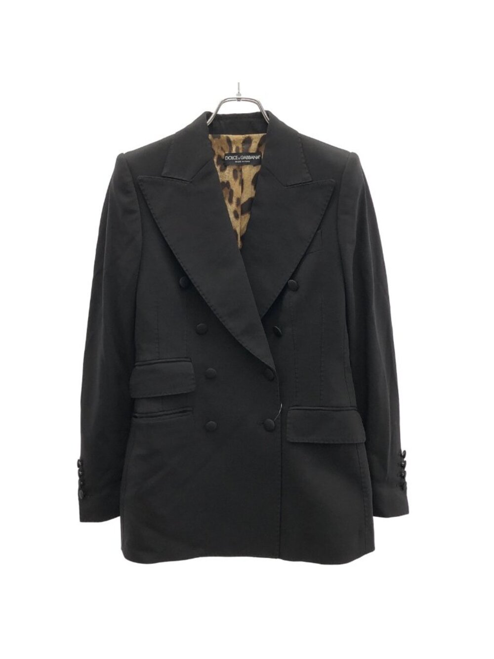 Dolce & Gabbana Leopard Liner Pinstripe Double Breasted Jacket Black 38